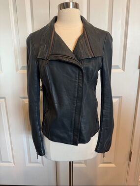 Sam Edelman Blue Leather Moto Jacket